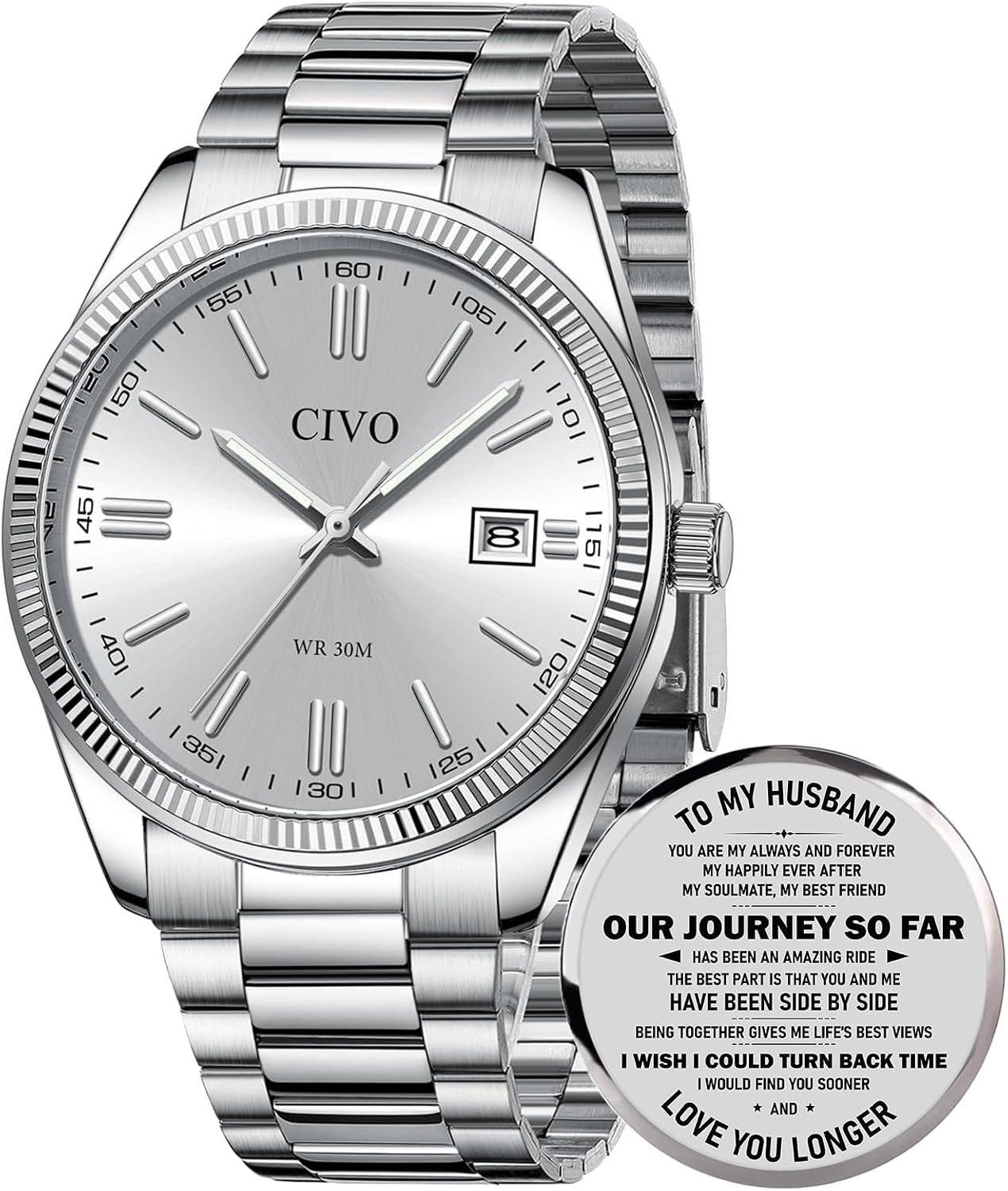 CIVO Analog Mens Watches Silver: Wrist Watches with Date Easy to Read | Dress Stainless Steel Watch for Men, Gifts for Husband Father at Birthday Anniversary