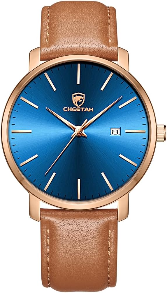 CHEETAH Minimalist Waterproof Quartz Watches for Men with Leather Strap, Auto Date